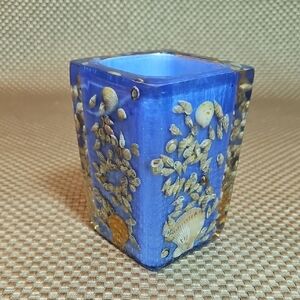 Vintage Lucite Drink Cup Seashells Bathroom Pencil Pen Cup